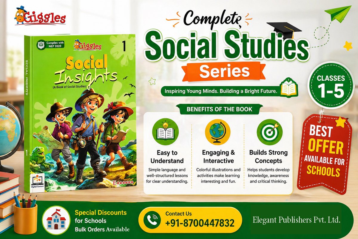 Upgrade your school Social Studies curriculum with Social Insights – Classes 1–5🌍📘

✔Structured &amp; easy classroom teaching
✔Activity-based learning
✔Helps build strong concepts &amp; awareness

🎯Special offers for schools
📦Bulk orders available
Mob: +91-8700447832