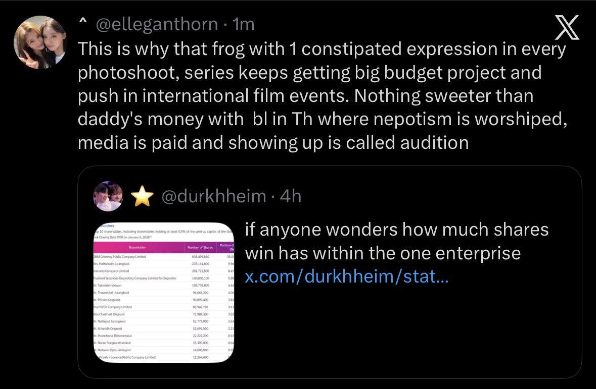 nantoqa's tweet photo. I feel like the way you presented that information wasn't quite right. You put that information on top of your discussion about Win's acting project which led to misleading information and assumptions like this. I also feel like you already saw this hateful tweet, but you didn't put any effort into correcting or clarifying things for people who misunderstood your tweet. Instead, you only responded to fans who were asking you to delete it to prevent the misunderstanding from spreading further, and you ended up generalizing the actor's fans as 'insufferable' 😅