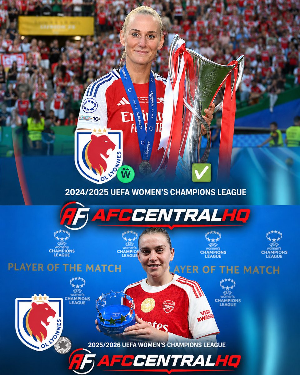 AFCHQCENTRAL's tweet photo. Last time Arsenal faced Lyon in a UWCL semi-final… they went all the way 🏆👀

History repeating? https://t.co/M7G6ww0SLr