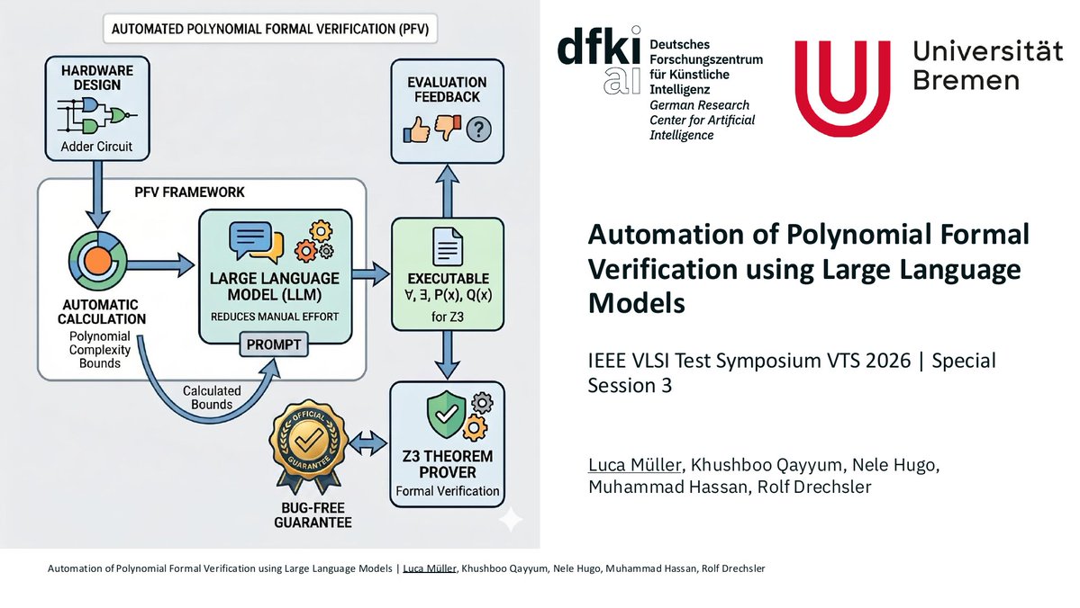 agra_uni_bremen's tweet image. Today at #VTS: Luca Müller will talk about "Automation of Polynomial Formal Verification using Large Language Models"
*
Paper: agra.informatik.uni-bremen.de/doc/konf/VTS20…
*
#conference #VLSI #test #symposium @Rolf_Drechsler