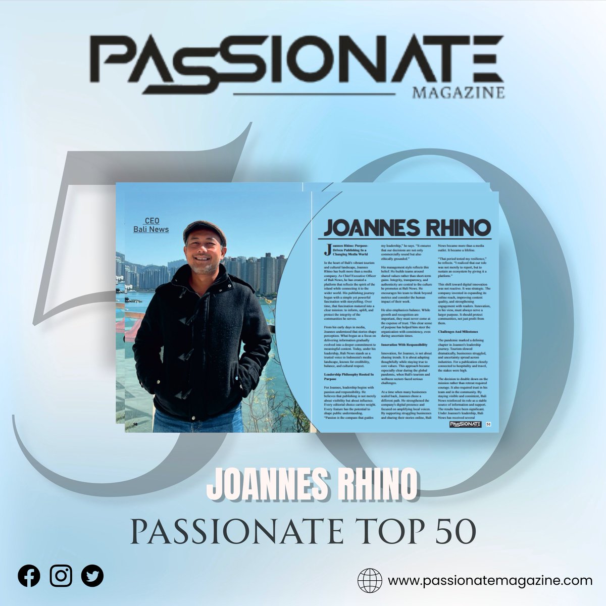 passionate_mag's tweet photo. Joannes Rhino featured by Passionate Magazine in the Passionate Top 50—recognizing purpose-driven leadership and innovation-led impact.

Read: https://t.co/ZzlGloQCah

#PassionateMagazine #Top50 #Leadership #Innovation https://t.co/5sFGLGTJ2s