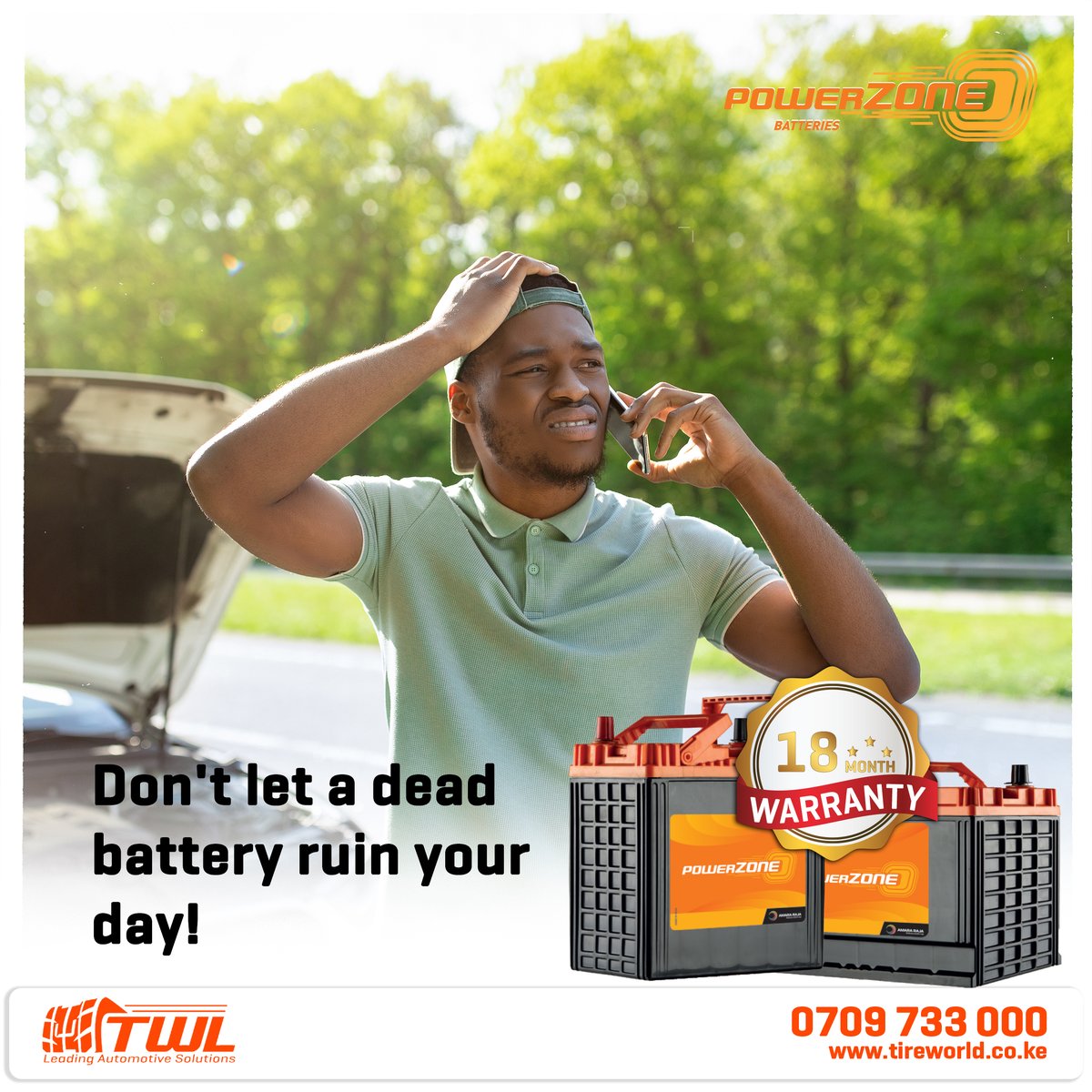 TireWorIdKenya's tweet image. A dead battery is the ultimate vibe-killer. Make the switch to PowerZone for long-lasting performance, extreme-condition durability, and worry-free journeys.

📞 Call or WhatsApp 0709 733 000

#YourSafetyOurPriority #ReliablePower #CarBattery #AutoBattery #MaintenanceFree