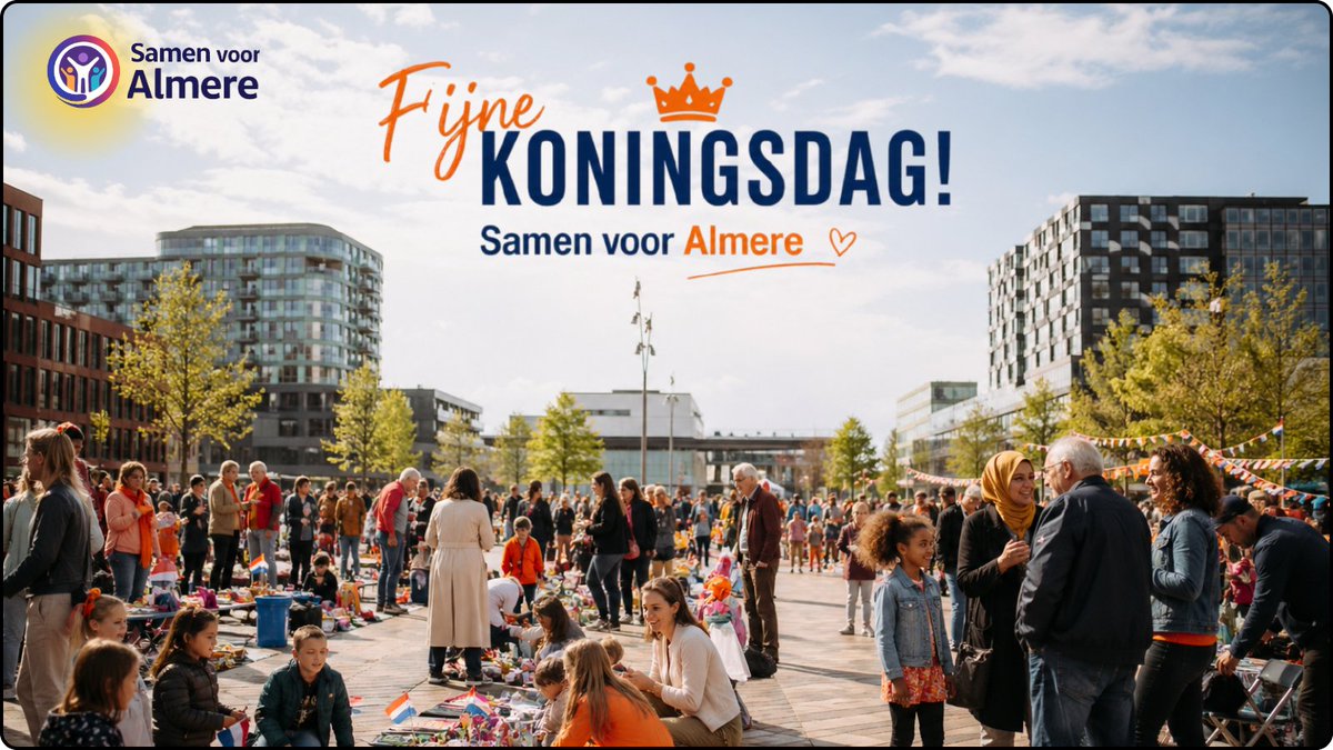 SamenvoorAlmere's tweet image. Vandaag vieren we Koningsdag! Een dag van ontmoeting en verbondenheid. Overal komen mensen samen om er een mooie dag van te maken. We wensen jullie een feestelijke en gezellige Koningsdag toe. Geniet van de sfeer en van elkaar! #Koningsdag #Almere #SamenVoorAlmere #Verbondenheid