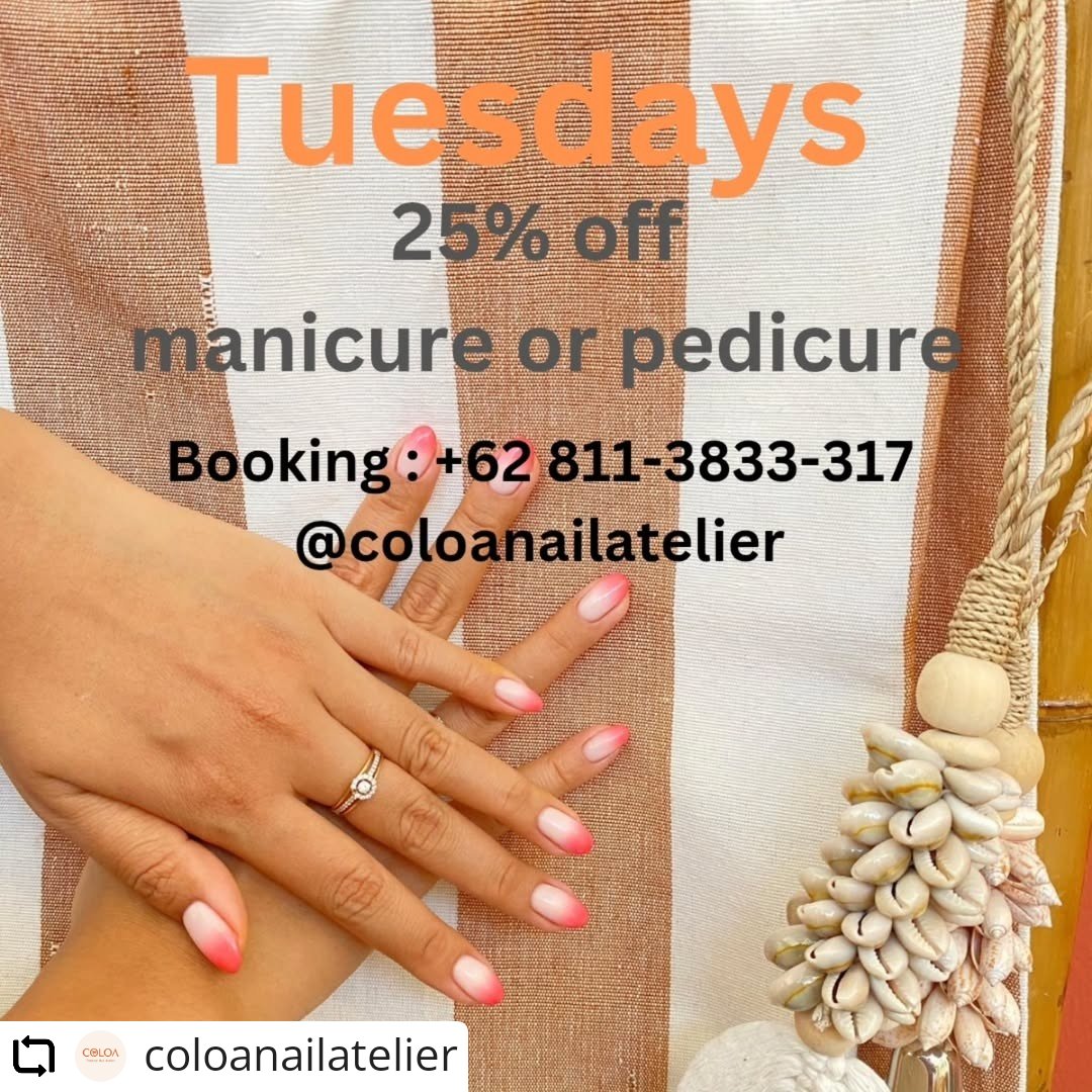 marcelcota's tweet image. #Repost @coloanailatelier 
•
​There’s no better accessory for a Bali day than a fresh, vibrant set. Come to our sanctuary and let us pamper you with the attention to detail you deserve. 🌿💅
​🔥 TUESDAY SPECIAL: Don’t forget, today you get 25% OFF on your Manicure or Pedicure!