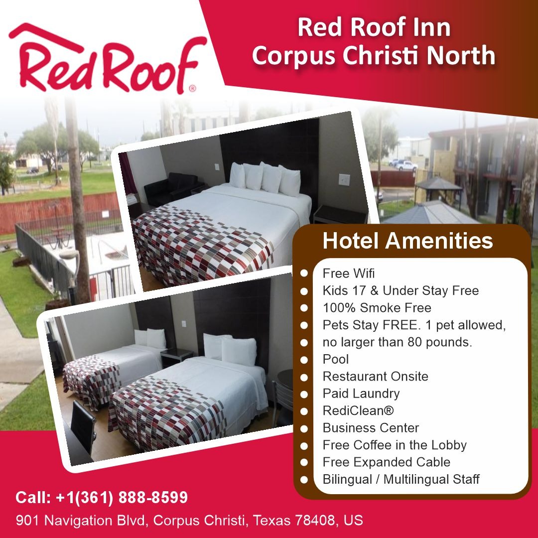redrooftxhotel's tweet photo. Stay smart at Red Roof Inn Corpus Christi North! Enjoy free WiFi, pet-friendly rooms, and great amenities for a comfortable stay. Book now! 🏨🐾
#RedRoofInn #CorpusChristi #PetFriendlyHotel #FreeWiFi #BudgetStay #TexasTravel #HotelAmenities #TravelComfort #StaySmart #BookNow https://t.co/ssJPrP9U6l