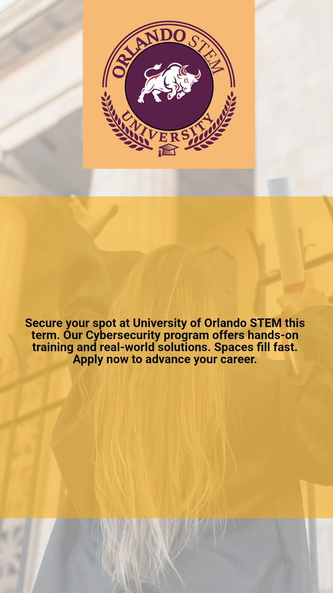 orlando_STEM's tweet photo. 🔐 Your future starts with cybersecurity.
Real threats. Real training. Real impact.
Secure your spot at University of Orlando STEM before it’s too late.
#CybersecurityCareer #STEMSuccess #OrlandoSTEM #ApplyToday #SecureYourFuture https://t.co/ETWv5n9Zz3