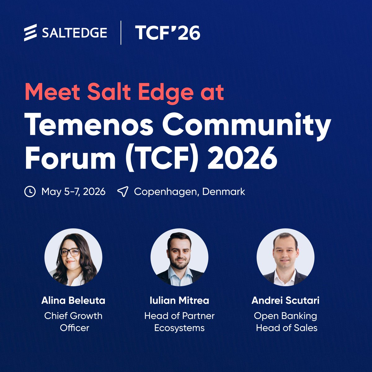 saltedge's tweet image. This May, from 5 to 7, meet @saltedge's team at #TCF2026 in Copenhagen, Denmark 🇩🇰, joining industry leaders and innovators exploring AI adoption, #openbanking and what's next for #openfinance. Attending too? 🤝 Let’s connect on-site!