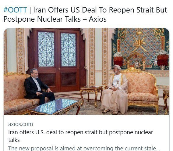 Zacsigma's tweet image. HIGH IMPACTED ALERT 🚨

Iran offers #US deal to reopen strait but postpone nuclear talks