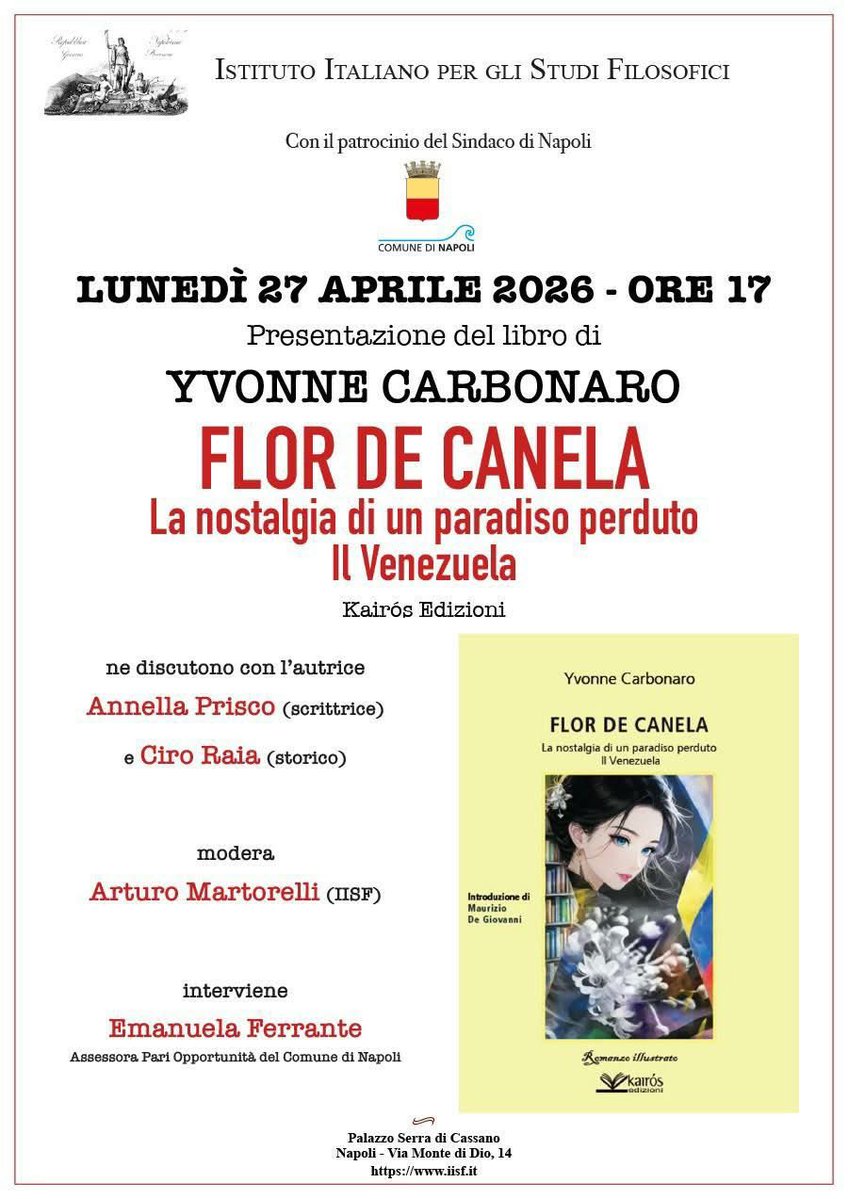 Appuntamento oggi pomeriggio a Palazzo Serra di Cassano a Napoli per presentare, insieme ad Arturo Martorelli e Ciro Raia, l’interessante volume di Yvonne Carbonaro appena pubblicato da Kairós Edizioni
