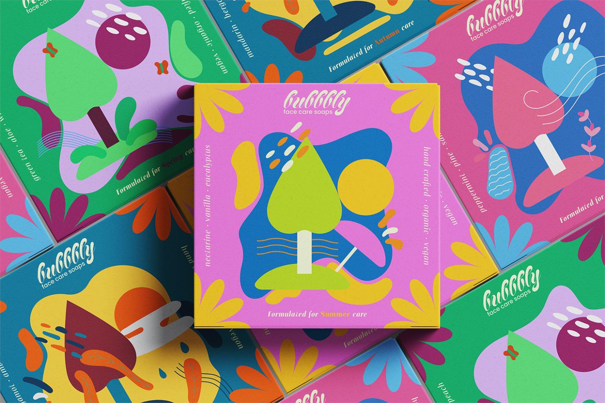 packagings's tweet image. Each box wears its season boldly: #abstractshapes, saturated colour fields, and a deliberately ingredient free front panel that lets the visuals do the talking. 

packagingoftheworld.com/2026/04/bubbbl…

#packagingdesign by Toghrul Huseinov