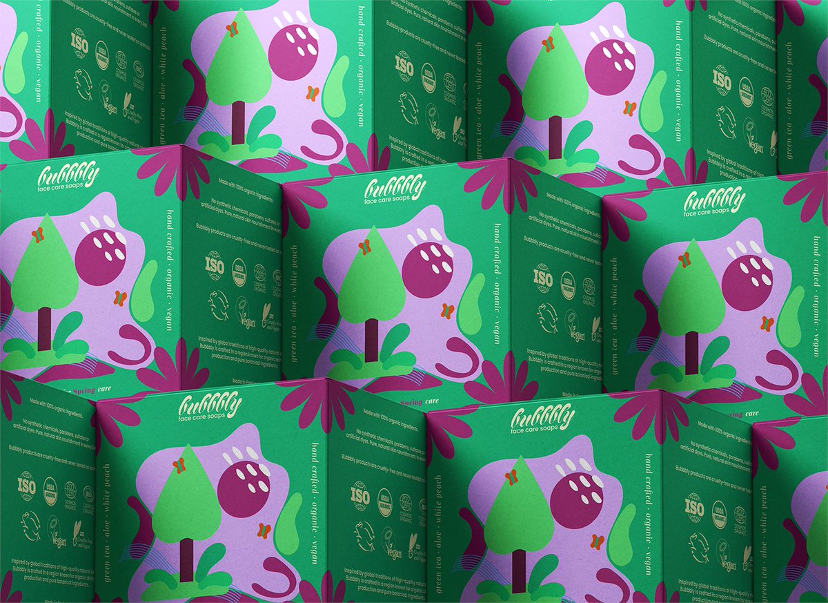 packagings's tweet image. Each box wears its season boldly: #abstractshapes, saturated colour fields, and a deliberately ingredient free front panel that lets the visuals do the talking. 

packagingoftheworld.com/2026/04/bubbbl…

#packagingdesign by Toghrul Huseinov