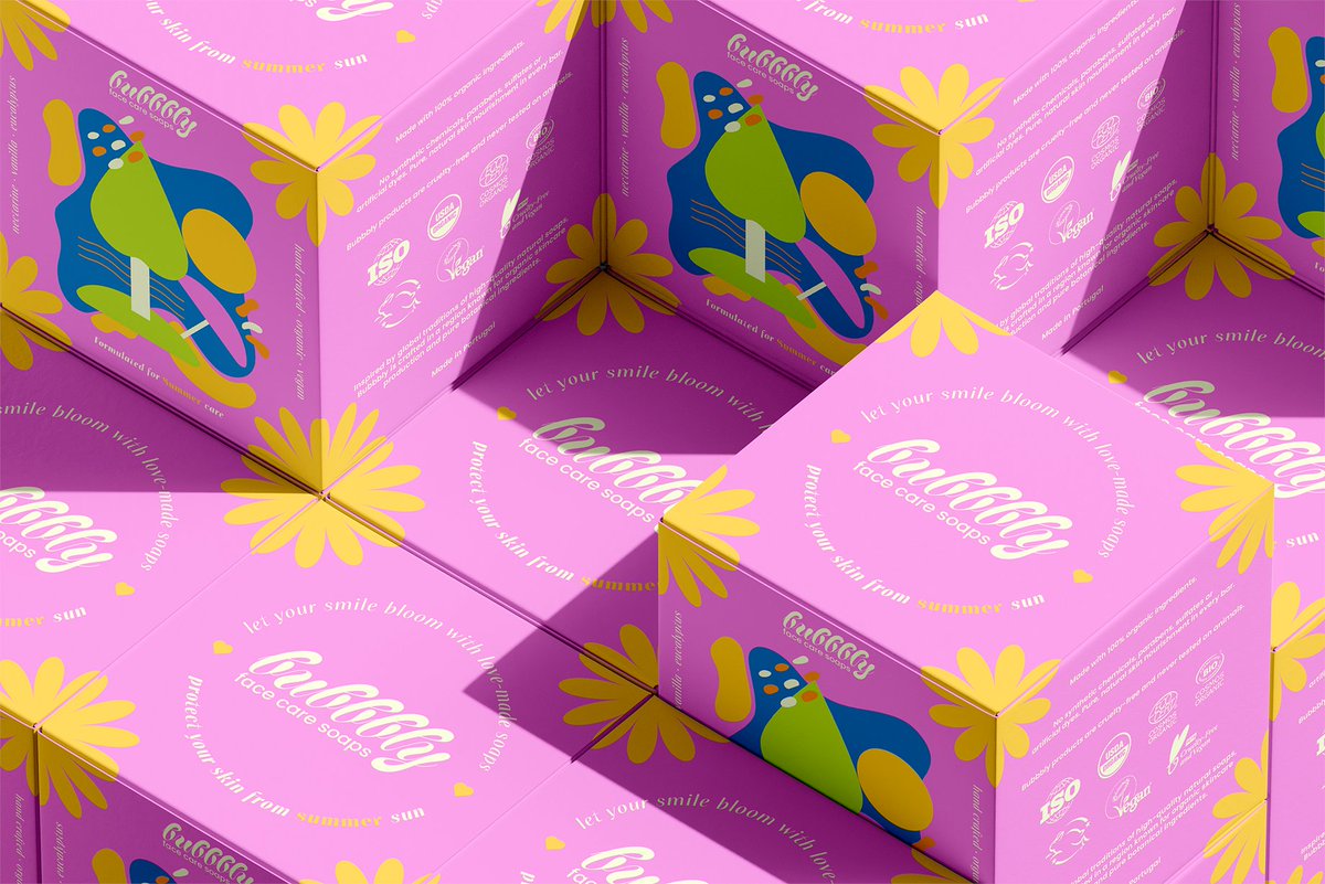 packagings's tweet image. Each box wears its season boldly: #abstractshapes, saturated colour fields, and a deliberately ingredient free front panel that lets the visuals do the talking. 

packagingoftheworld.com/2026/04/bubbbl…

#packagingdesign by Toghrul Huseinov
