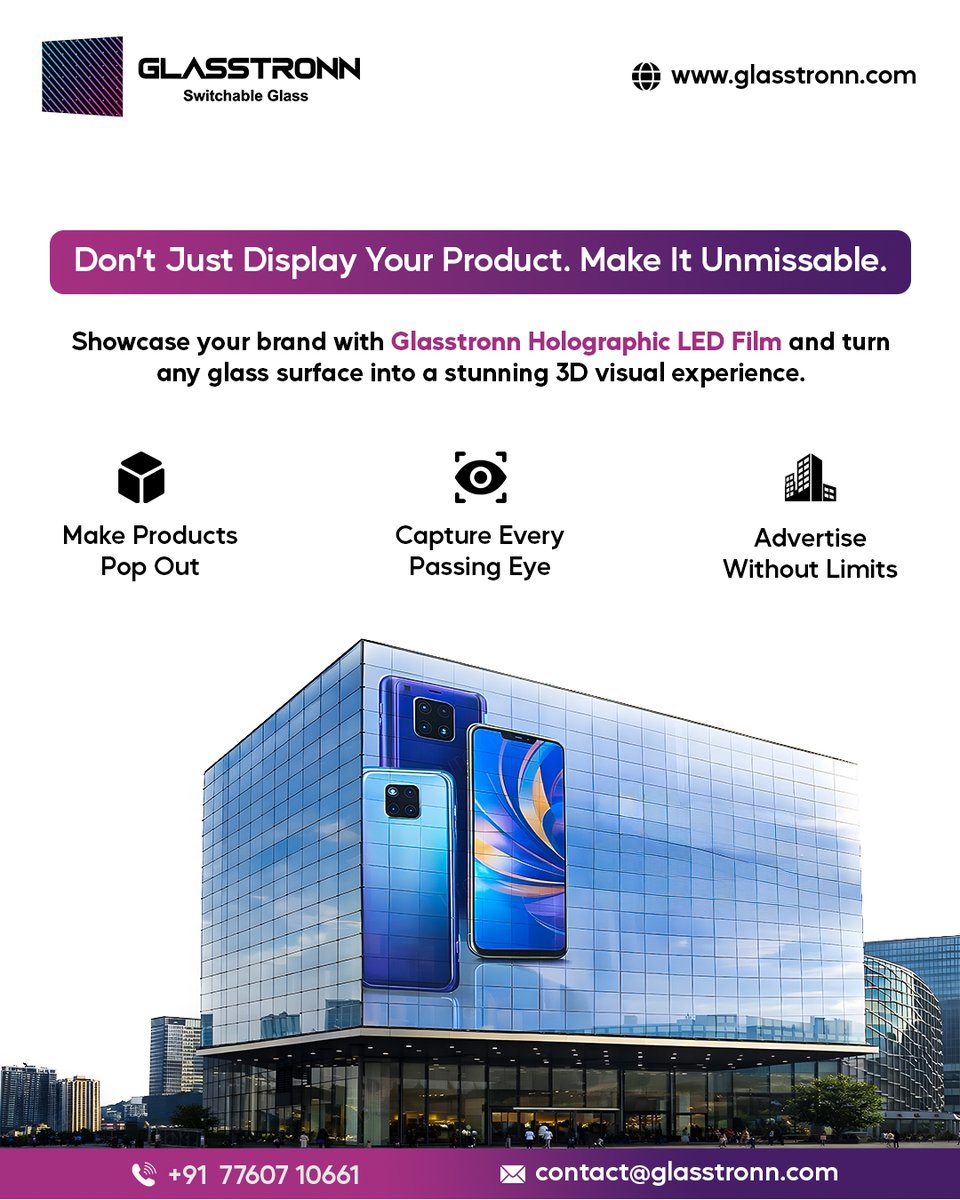 glasstronn's tweet image. Transform glass into immersive 3D displays with Glasstronn Holographic LED Film for powerful branding, visibility, and modern visual experiences.  

🌐 Visit: glasstronn.com 

#holographicled #transparentled #leddisplay #smartglass #glasstronn #digitalfacade #3ddisplay