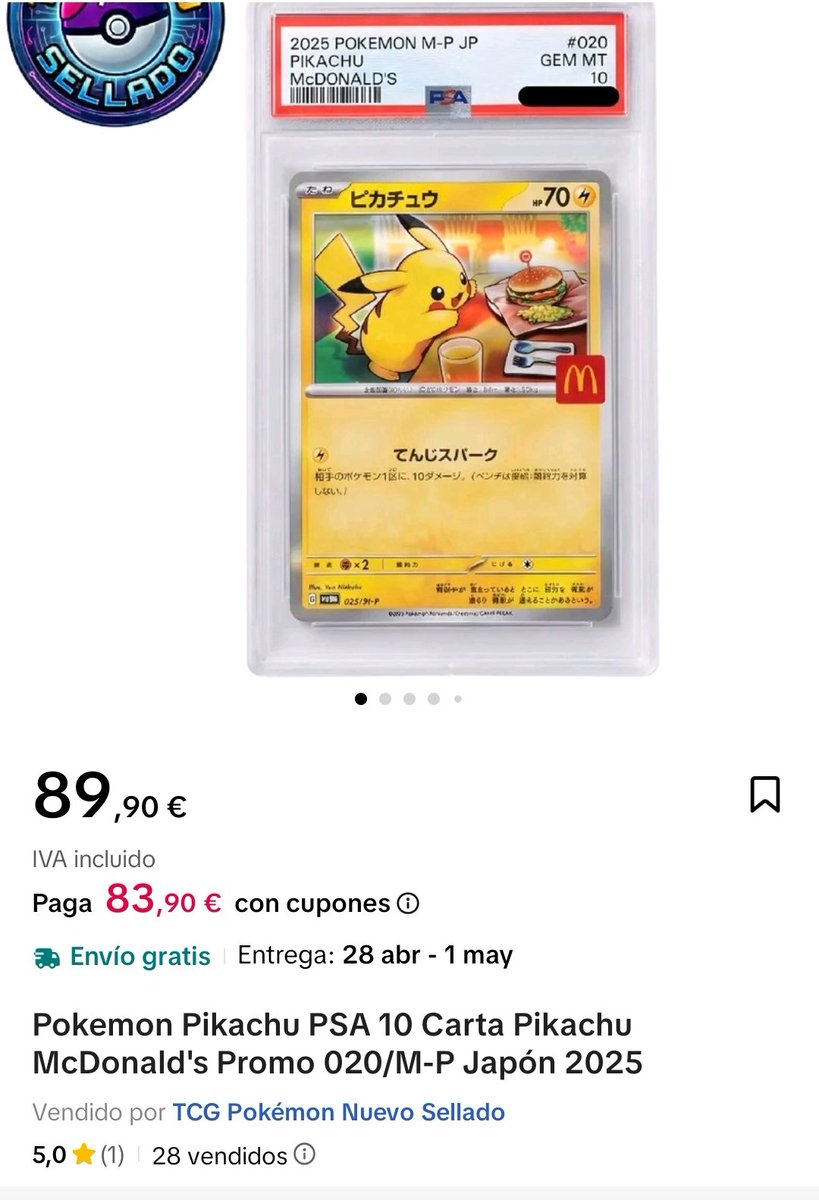 POKESTOCK_ES's tweet image. Estaba tentado de comprar el burgachu con el descuento de tiktok, pero me planteo seriamente si merece la pena pagar de más por un gradeo en 10 teniendo en cuenta el pop de esta carta. Me gusta por la conservación ¿Qué opináis?

#pokemon #pikachu #burgachu