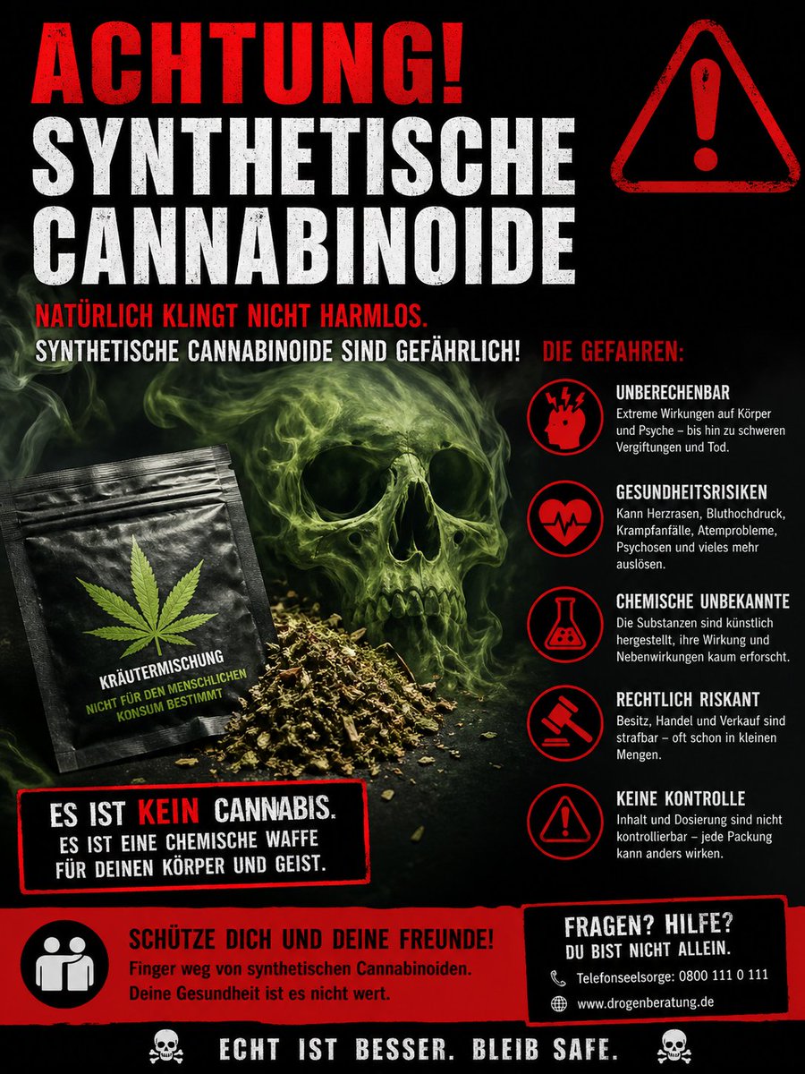 Rosenblumen0's tweet image. Am Ende bleibt ein Satz, den man nicht weichreden sollte:
synthetische Cannabinoide im Liquid und im #Cannabis können im Extremfall lebensbedrohlich sein!
Nicht immer, aber oft genug, dass man es ernst nehmen muss.
#Harmreduction #Prävention