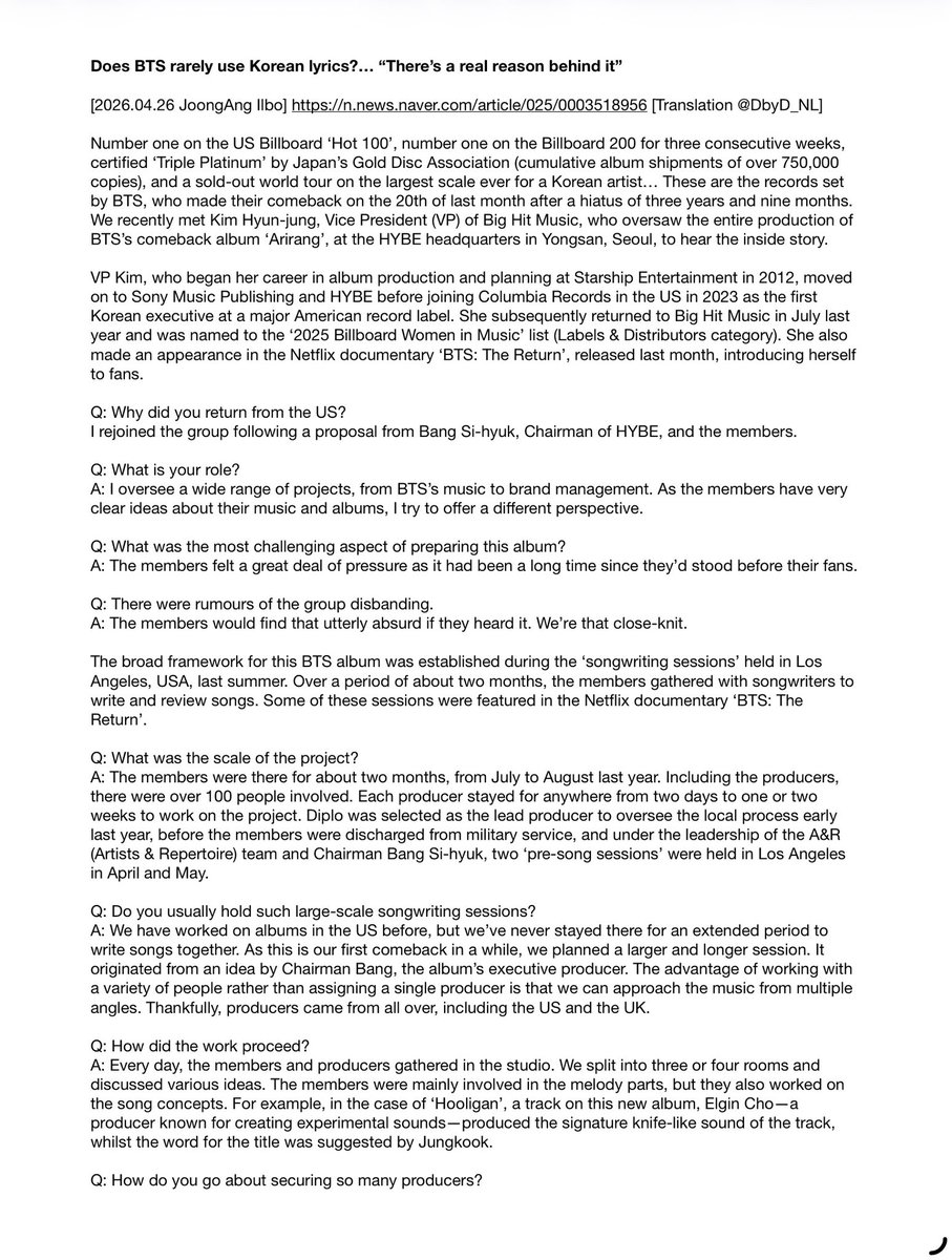 DbyD_NL's tweet photo. #BTS’ strategic media choices disrupted Korean media’s narrow, sensationalist mindset and domestic focus. The absurd “rumours of disbanding” question exposes K-media’s deep resistance to artists who defy the traditional idol mould &amp; globalise their reach. + [KOR>ENG] 
#방탄소년단 https://t.co/VzLASrr0wl