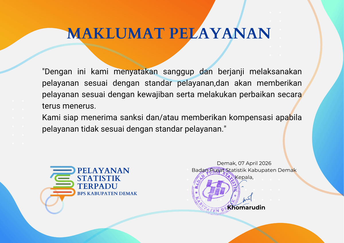 bpskabdemak's tweet photo. Pelayanan Statistik Terpadu (PST) BPS memiliki maklumat sebagai kewajiban dan janji penyelenggara layanan.
Dengan adanya maklumat pelayanan, PST BPS Kab Demak berkomitmen untuk menyelenggarakan layanan sesuai standar layanan yang telah ditetapkan.
#pelayananpublik
#pelayanan https://t.co/smKdnjeOOz