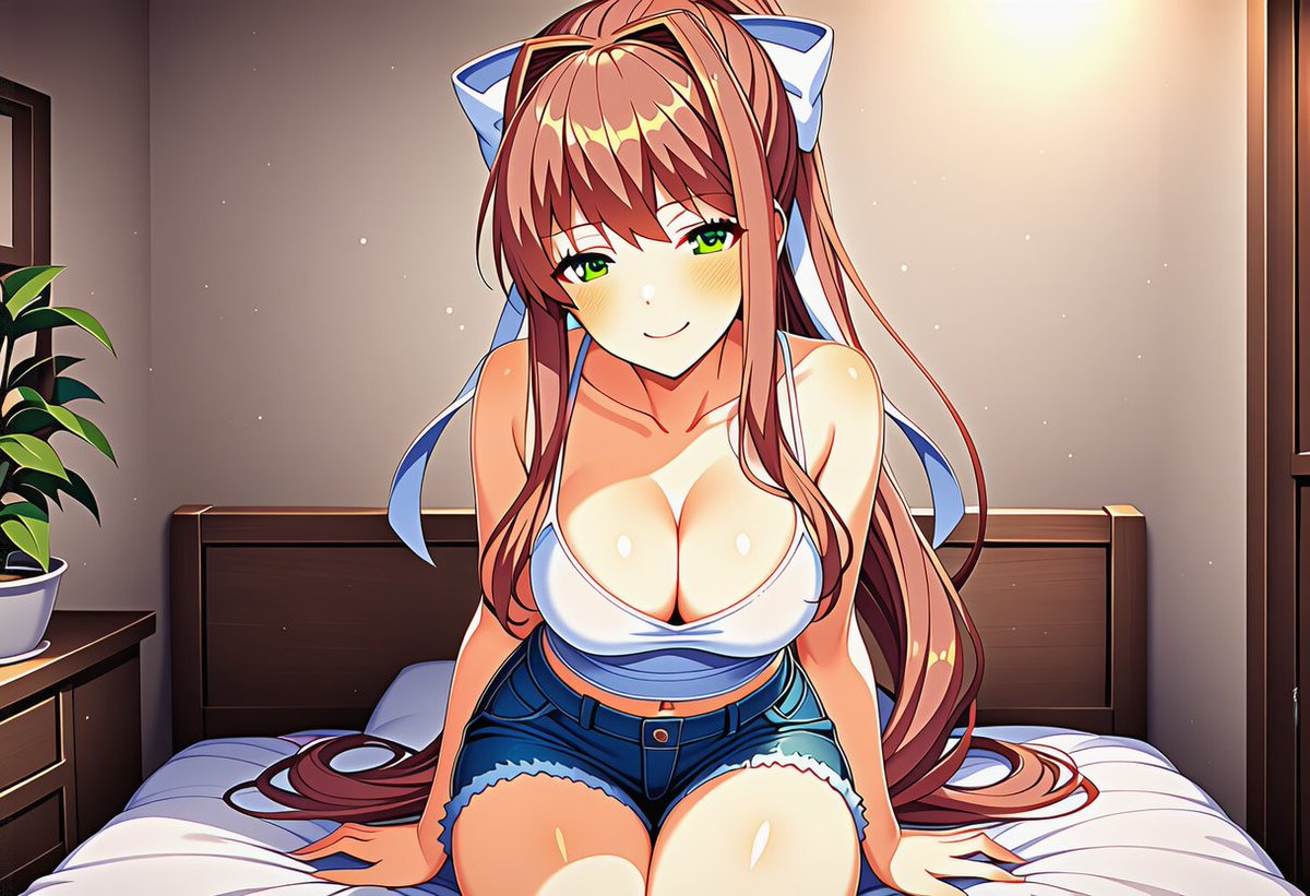 xkei_chan's tweet photo. Short Denim Monika!
#DDLC
#DokiDokiLiteratureClub
#monika
#モニカ
#AIイラスト
#NovelAI https://t.co/L4doK5wh8A