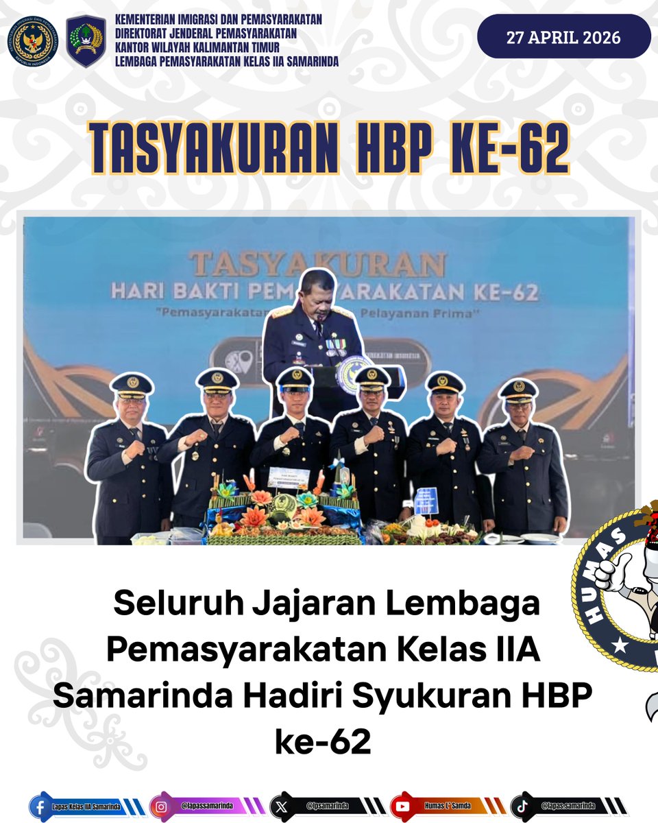 lpsamarinda's tweet image. Tasyakuran HBP KE-62, Seluruh Jajaran Lembaga Pemasyarakatan Kelas IIA Samarinda Hadiri Syukuran HBP ke-62

#HBP62
#Kemenimipas
#guardandguide
#ditjenpas
#pemasyarakatan
#lapaSamarinda