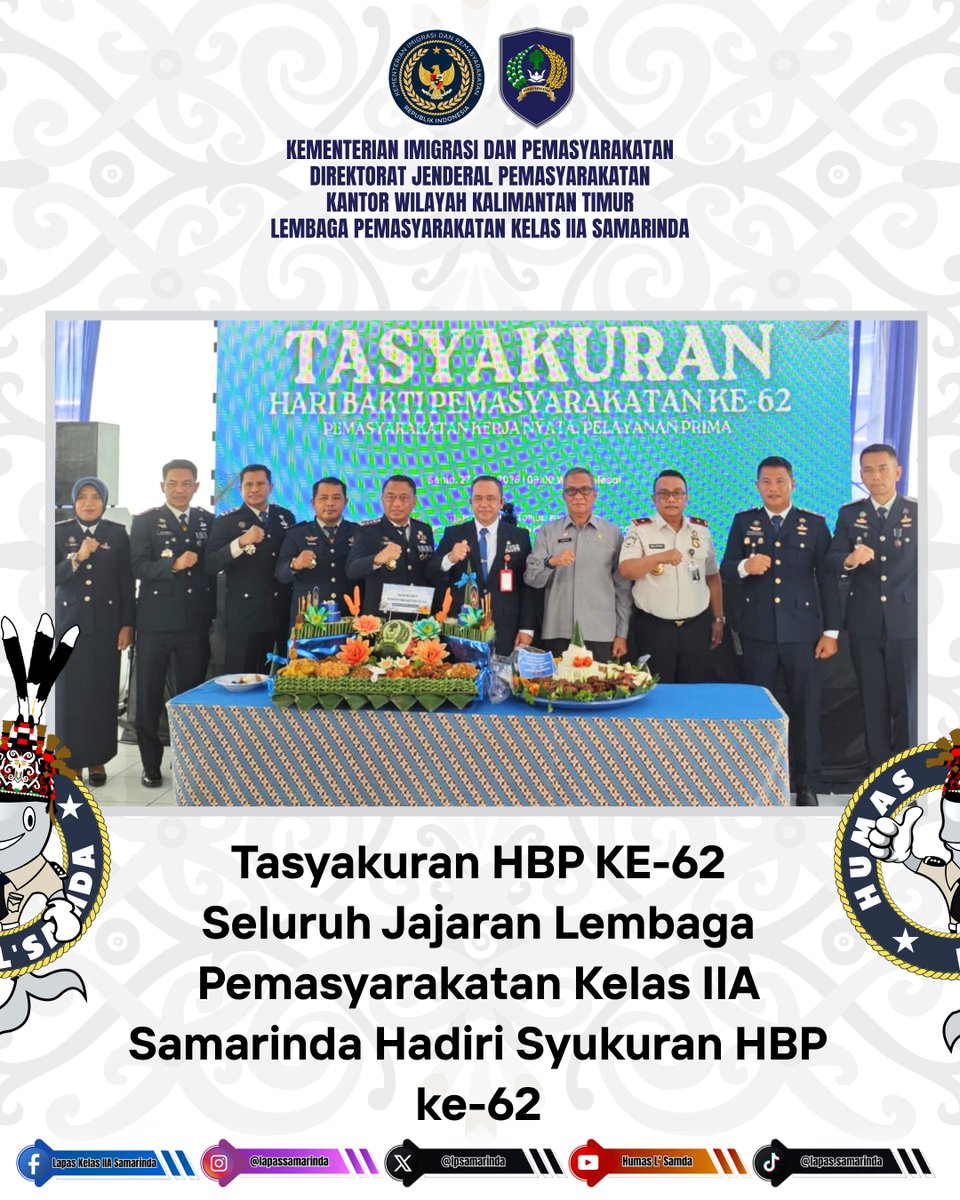 lpsamarinda's tweet image. Tasyakuran HBP KE-62, Seluruh Jajaran Lembaga Pemasyarakatan Kelas IIA Samarinda Hadiri Syukuran HBP ke-62

#HBP62
#Kemenimipas
#guardandguide
#ditjenpas
#pemasyarakatan
#lapaSamarinda