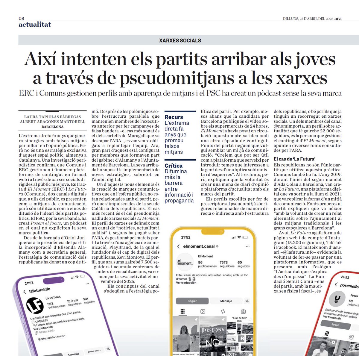 Falsos mitjans de comunicació són com les accions de falsa bandera, les campanyes en B i les pràctiques que pretenen imposar un relat. Com amb les enquestes. No és periodisme, és propaganda deshonesta. Però no tothom participa d'aquesta estratègia, que quedi clar. <a href="/diariARA/">diariARA</a>