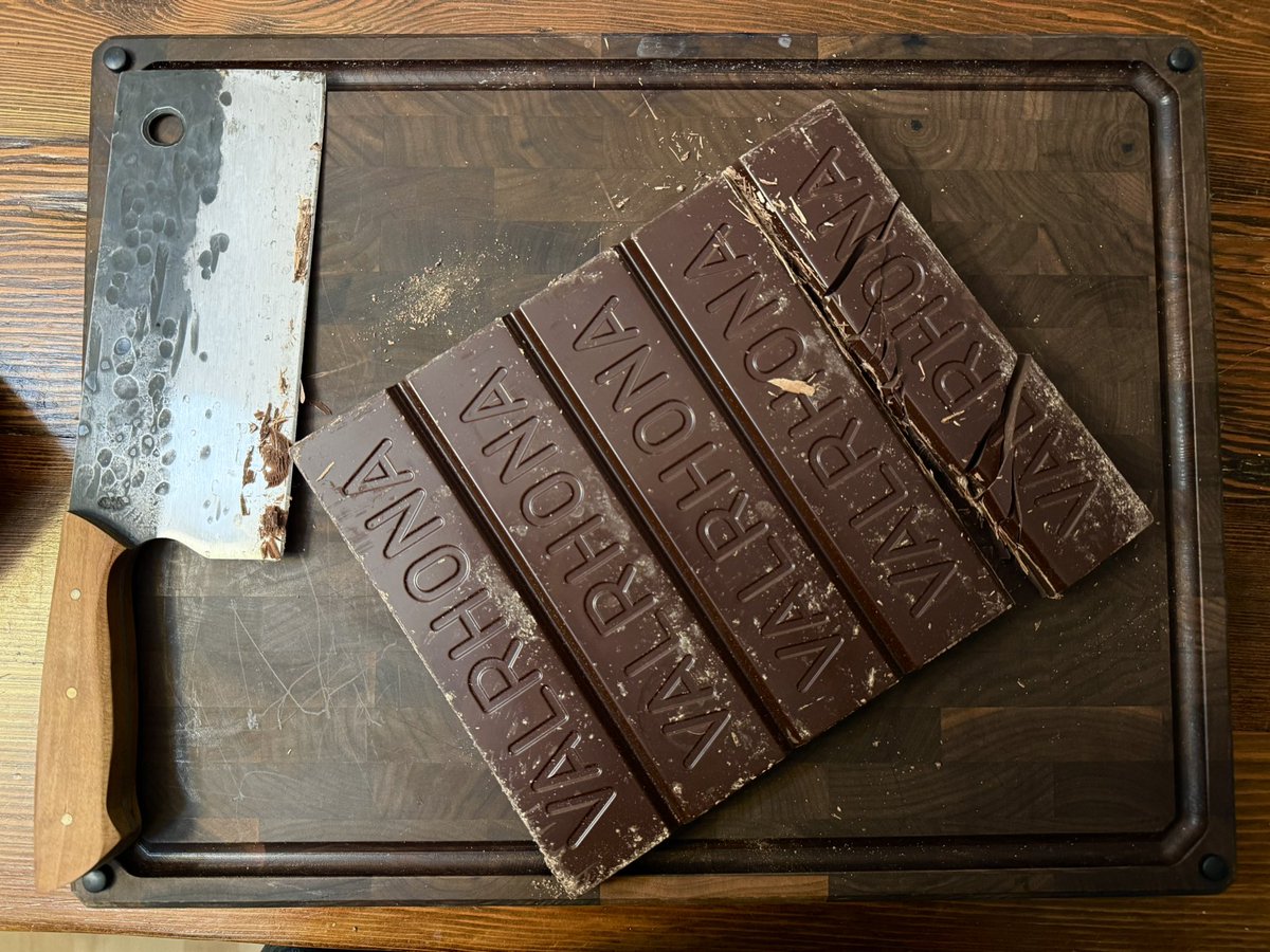 diannemc24's tweet photo. Making a ginormous batch of chocolate chip cookies mean getting the big bars and big knife out https://t.co/BPxgwefYoy