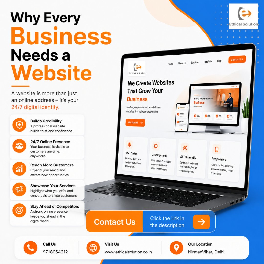 EthicalSol's tweet photo. Still running your business without a website? You could be missing customers every day.A professional website helps you:
✔ Build trust
✔ Reach more clients
✔ Showcase services
🌐 https://t.co/3X43OeF8e4
📞 Contact: 9718054212
#webdevelopmentcompany #businessgrowth #digital https://t.co/UPc1RgTmvj