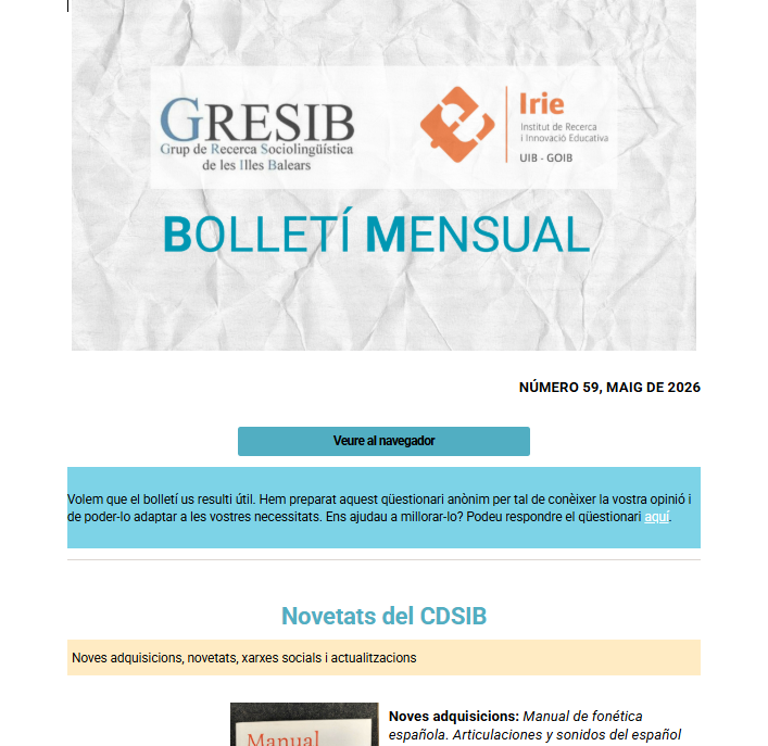 GRESIB_CDSIB's tweet photo. 😊Bon dia a tothom! Ja ha sortit el nou bolletí del
@GRESIB_CDSIB
Ja hi podeu consultar totes les nostres novetats en recerca sobre llengua i societat

Gràcies a la vostra paciència... Estrenam plataforma i un format actualitzat!🥳
📲🔗Clicau aquí: https://t.co/wYeUe2544V https://t.co/nmuEnEx0La