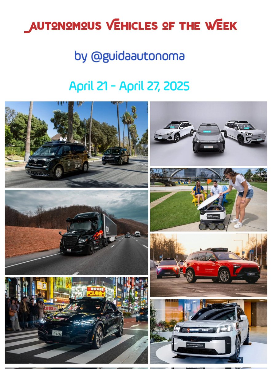 guidaautonoma's tweet image. #AutonomousVehicles of the Week 
1️⃣ year ago‼️
April 21- April 27, 2025
🚗🚚🚌🚕

@AkwyZ @GlenGilmore 
@FishEyeBoxIndia @ProcurementStar @Procurement2030 @SupplyChain2030
@arikring @Nicochan33
@sonu_monika @Khulood_Almani @enricomolinari
#Technology #SmartCity #Robotaxi #AI #Tech