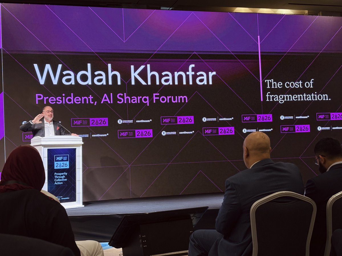 SharqYouth's tweet photo. من كلمة الأستاذ وضاح خنفر @khanfarw ، رئيس منتدى الشرق، في Muslim Impact Forum، الذي يجمع قادة ومؤثرين من العالم الإسلامي. https://t.co/DjeCnZB1ln