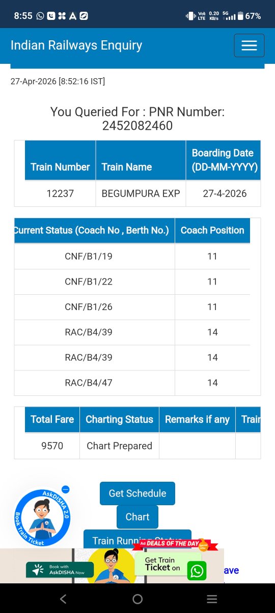 say2gupta's tweet photo. Respected Ashwini Vaishnaw sir we booked a ticket in 12237 Begumpura Express on 10 March 2026 from Varanasi to Jammu Tawi on 27/04/2026 but still ticket is not confirmed and the main point is RAC of female passanger is with unknown Male passanger.Please take some action https://t.co/G7PnrwBkSB