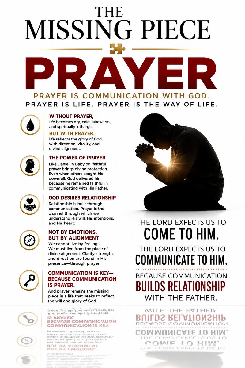 Daaniel_AKANDE's tweet image. Without communication with the Father, a life gradually slips into dryness, coldness, lukewarmness, and spiritual lethargy. But when prayer becomes a daily practice, life begins to reflect the glory of God. There is direction, vitality, and divine alignment.

#NationBuilding