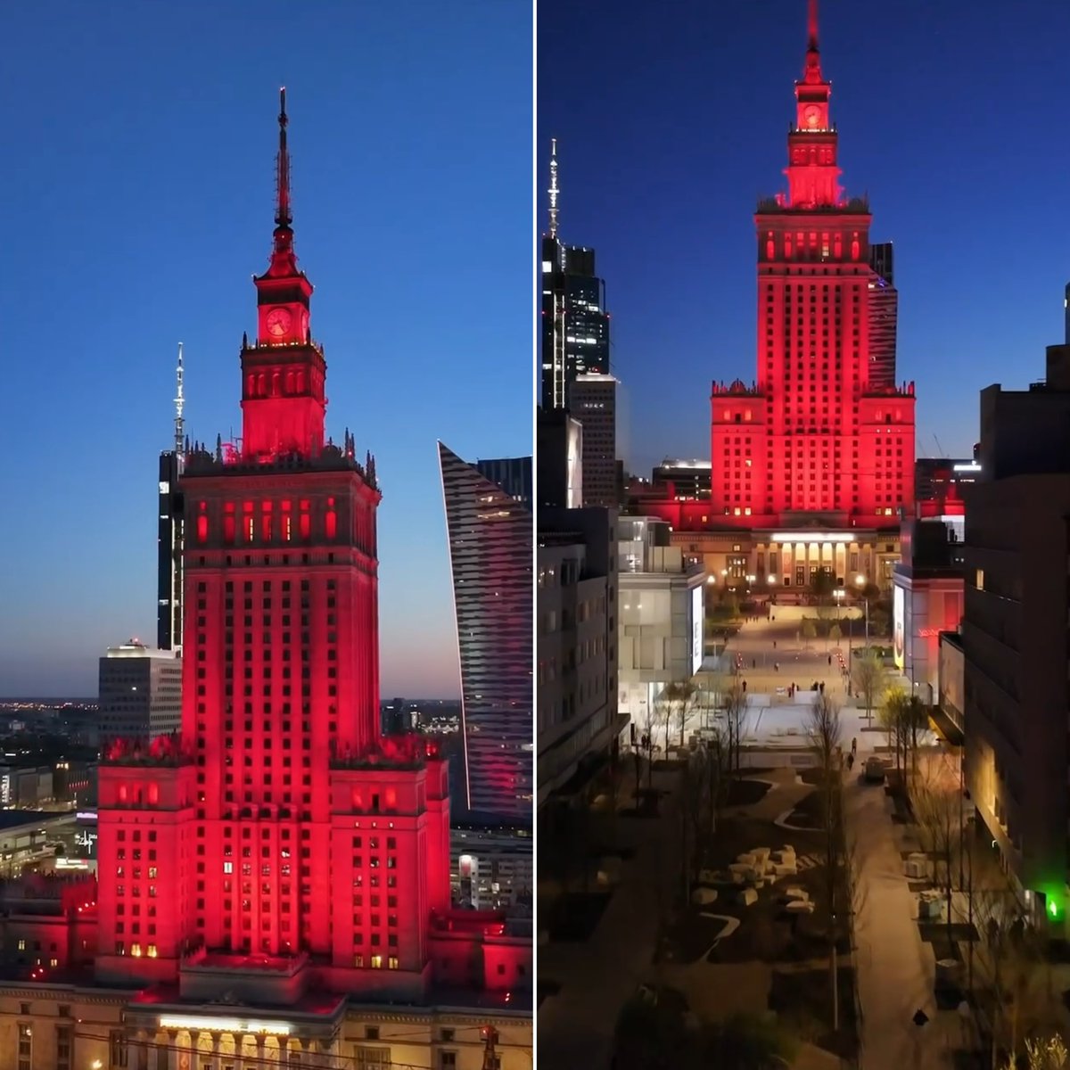 W geście podziwu i wsparcia dla wszystkich zaangażowanych w akcję „Diss na raka” wczoraj wieczorem Pałac Kultury i Nauki rozświetlił się na czerwono.

📸 | Miasto Stołeczne Warszawa