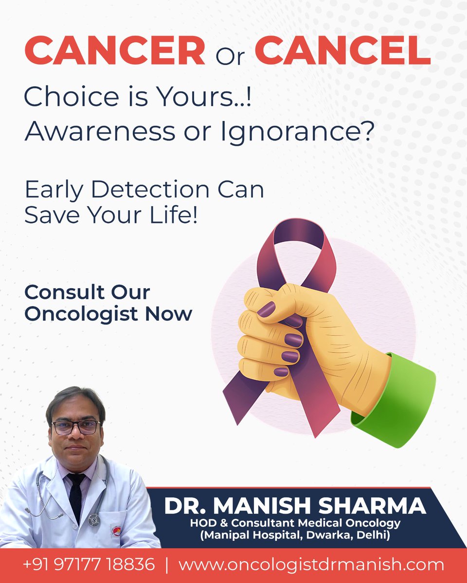 oncodrmanish's tweet photo. The difference between CANCER and CANCEL is awareness and timely action.
Your choices today can shape your tomorrow.

Early detection increases the chances of successful treatment and a healthier life. Don’t ignore symptoms—stay aware, stay proactive. https://t.co/V6gvYwdWYy