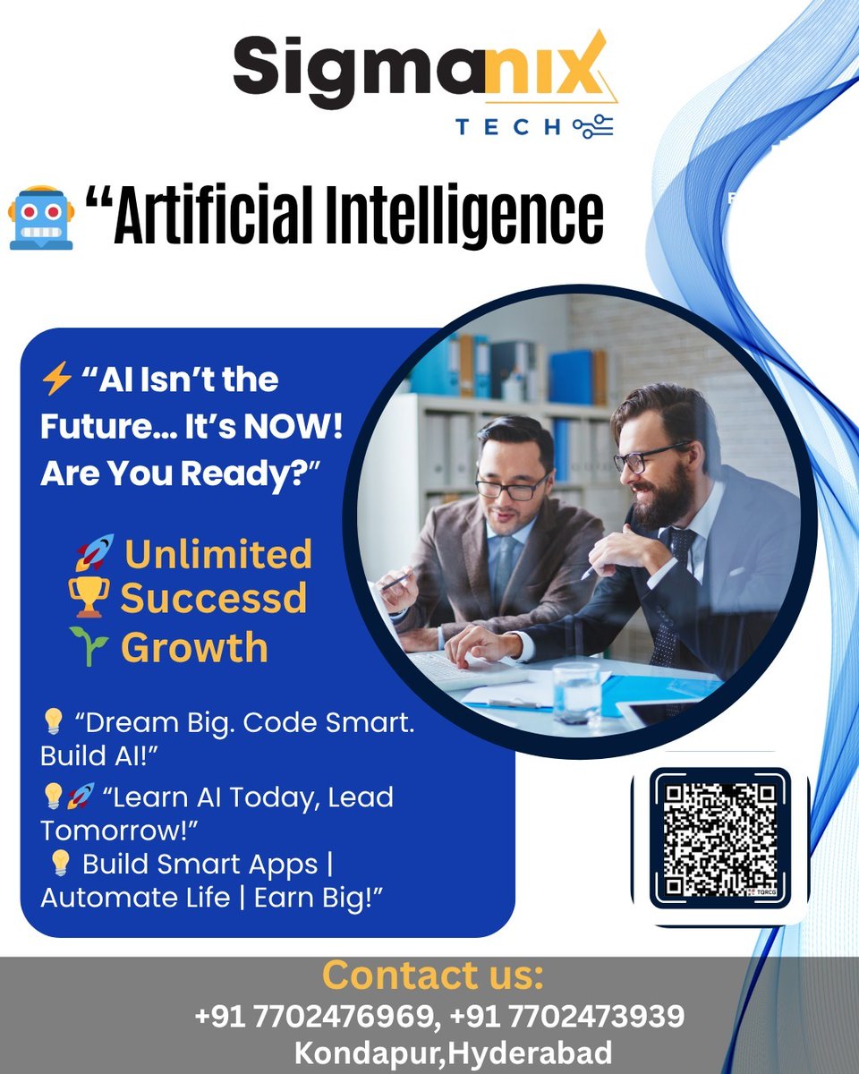 sigmanixtech's tweet photo. ⚡ AI isn’t the future—it’s NOW!

Learn #ArtificialIntelligence
Build real projects
Get job-ready 🚀
📍 Hyderabad
📞 +91 7702476969
#AI #MachineLearning #TechCareers #LearnAI #FutureSkills https://t.co/f5KY66oMm3