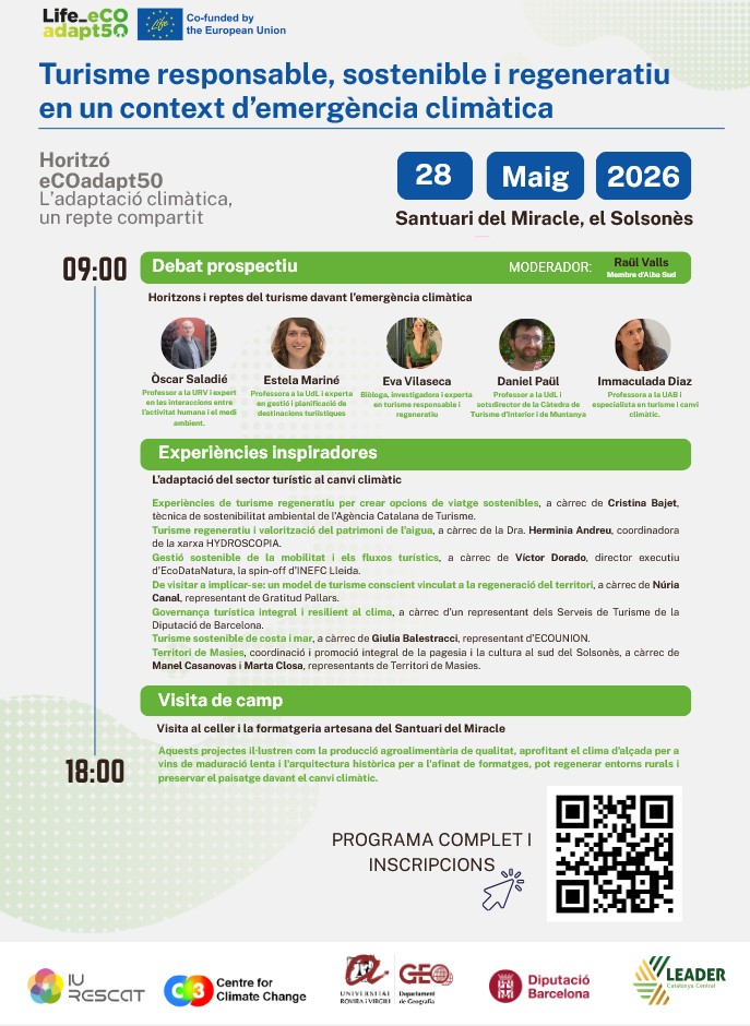 iurescatURV's tweet photo. Turisme sostenible, responsable i regeneratiu en un context d’emergència climàtica 
@lifeeCOadapt50 https://t.co/heDiaarOa7