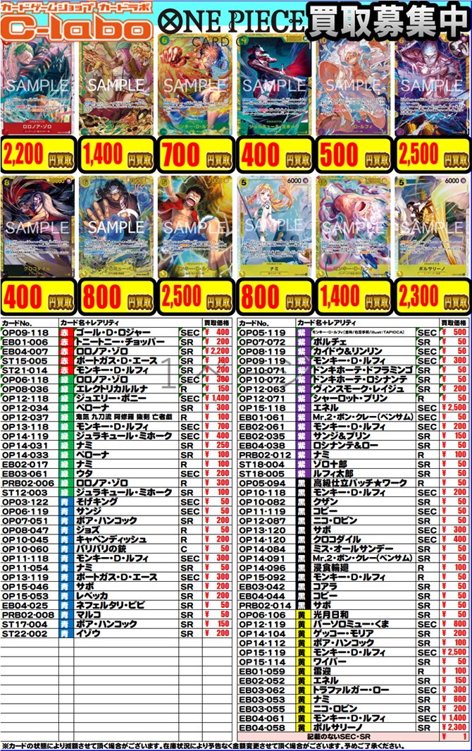 ワンピース デッキパーツ・パラレル買取情報】 ワンピース担当です