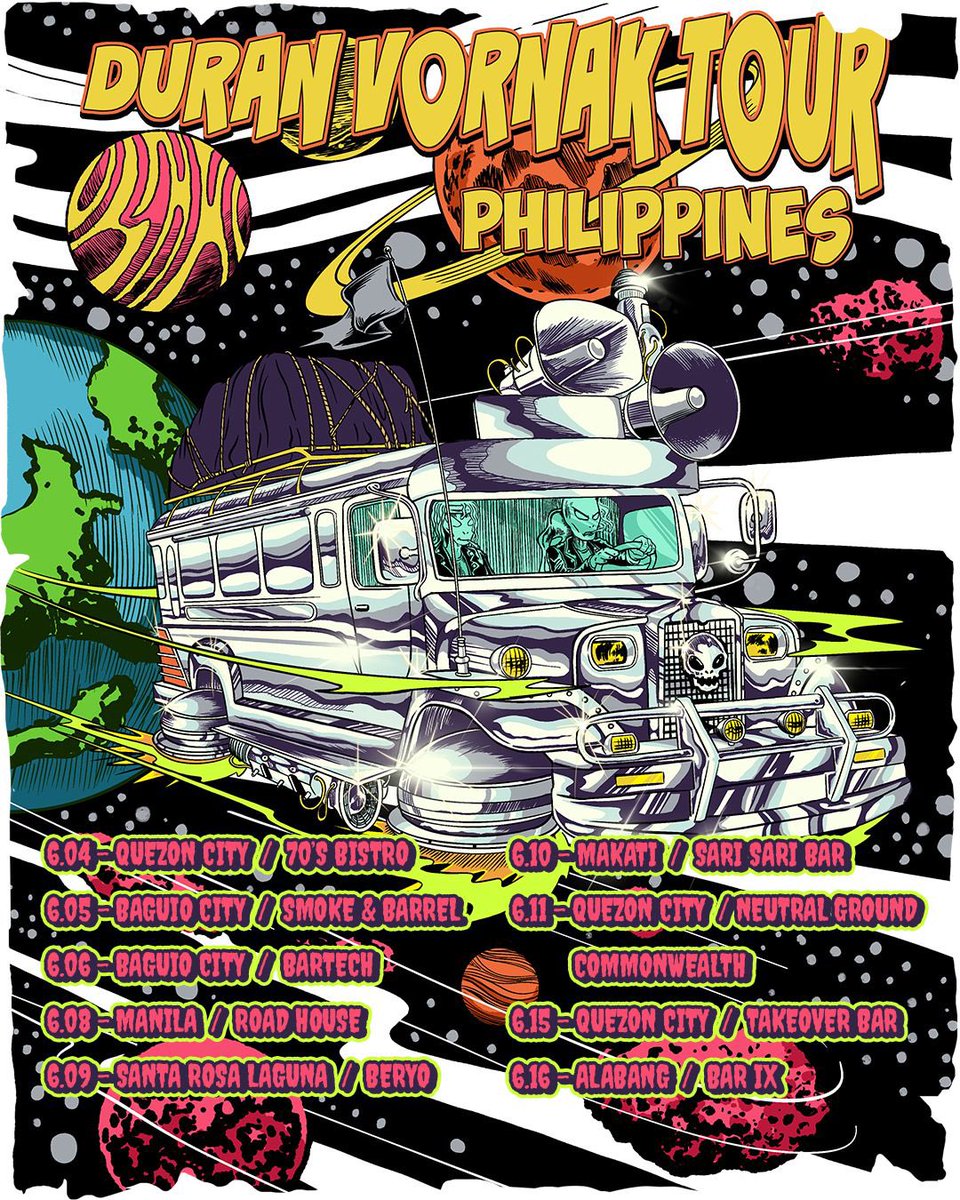#DURAN #VornakTour2026 

PHILIPPINES 🇵🇭

06.04 - Quezon City
06.05 - Baguio City
06.06 - Baguio City
06.08 - Manila
06.09 - Sta. Rosa Laguna
06.10 - Makati
06.11 - Quezon City
06.15 - Quezon City
06.16 - Alabang

† Tickets via DURAN Philippines FB page
facebook.com/share/1JUyUdF3…