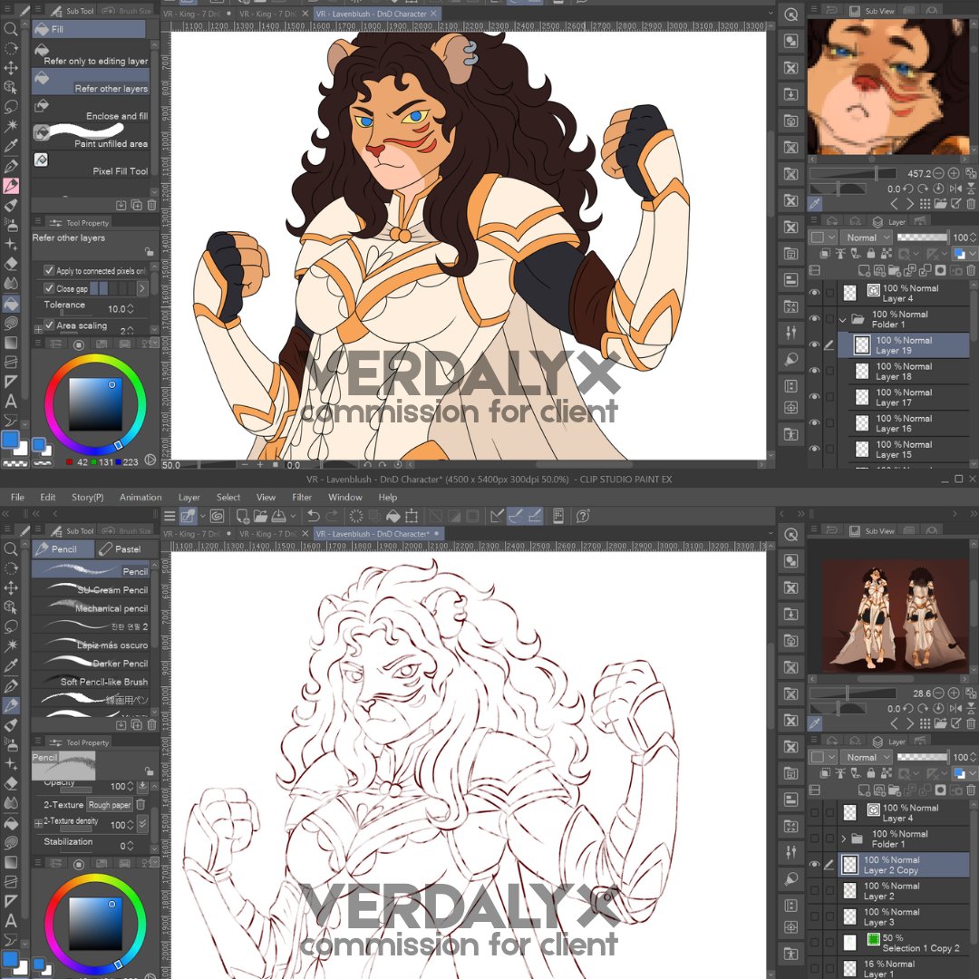 verdalyx's tweet image. Sketch ✍️ VS Base Color 🎨

Giving colors today! I’m loving how the white armor contrasts with her mane. The journey from a blank canvas to a full warrior is well underway. ⚔️

Stay tuned for the final render! 

#Originalcharacter #characterdesign #dndart