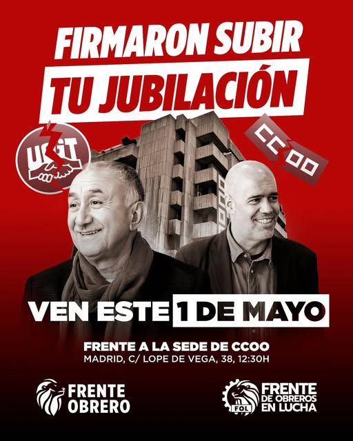 La Seguridad Social confirma la subida de la Edad de jubilación a los 67 años.
El Gobierno firmó la subida de la edad de jubilación con la connivencia de los sindicatos. Debemos protestar contra su traición a los trabajadores del país.