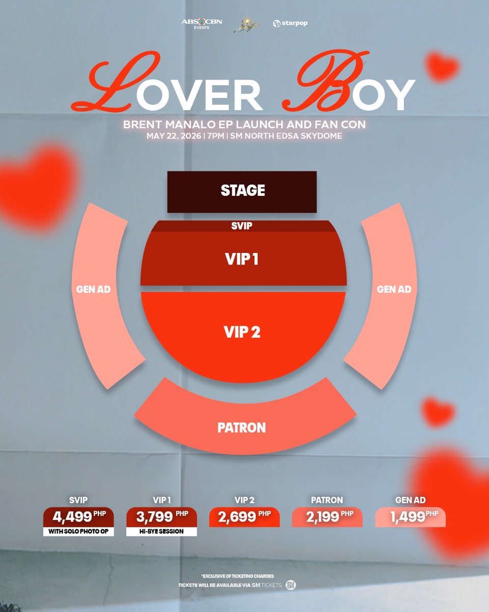 kopikrim_'s tweet image. LOVERBOY at SM North Edsa Skydome
May 22, 2026, 7PM

Get your tickets now via smtickets.com &amp;amp; SM Tickets outlets! 🌹

#LoverBoy #BrentManalo