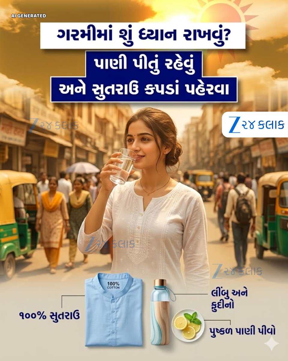 Zee24Kalak's tweet image. ગરમીમાં બહાર જતા પહેલા આ બાબતોનું ખાસ રાખજો ધ્યાન

#HeatwaveSafety #SummerTips #StayHydrated #HeatSafety #HealthTips #SummerCare #Zee24Kalak #ZCard