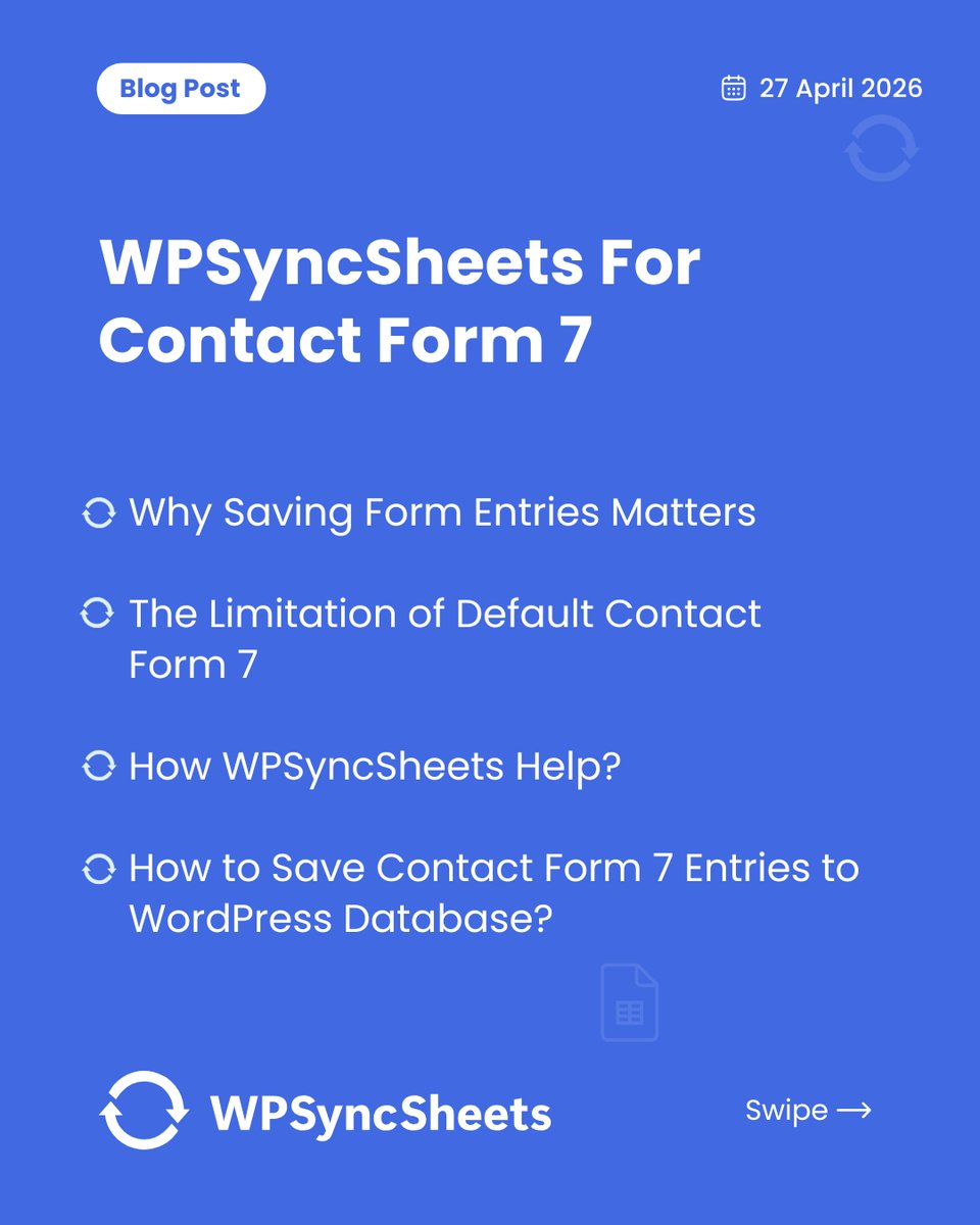 wpsyncsheets's tweet photo. How to save Contact Form 7 entries to the WordPress database?

✅ Why Saving Form Entries Matters
✅ The Limitation of Default Contact Form 7
✅ How WPSyncSheets Help?
✅ Final Thoughts
✅ FAQs

🌍 https://t.co/jKVEFPSaFh

#WPSyncSheets #wordpress #googlesheet #contactform7 https://t.co/EGnh0IRlSb