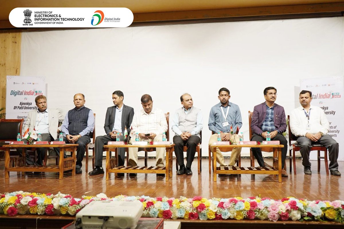 GoI_MeitY's tweet image. The Digital India Talk Show launched at @adypuniversity. Key sessions highlighted @digilocker_ind, Entity Locker, @ux_4g, and @ApiSetu. Students also explored MeriPehchaan, Cybersecurity, @UmangOfficial_, and @myscheme_gov.

#DigitalIndia #DITalkShow
