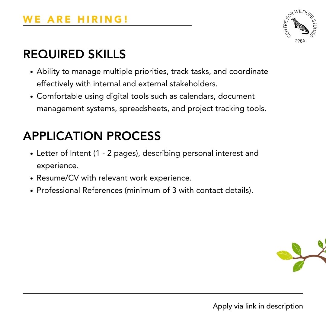 cwsindia's tweet image. The Centre for Wildlife Studies is hiring an Executive Assistant to the CEO. We are looking for a highly organized, and detail-oriented professional who can manage multiple responsibilities.  To apply, visit cwsindia.org/careers/

#hiring #workwithwildlife #opportunity