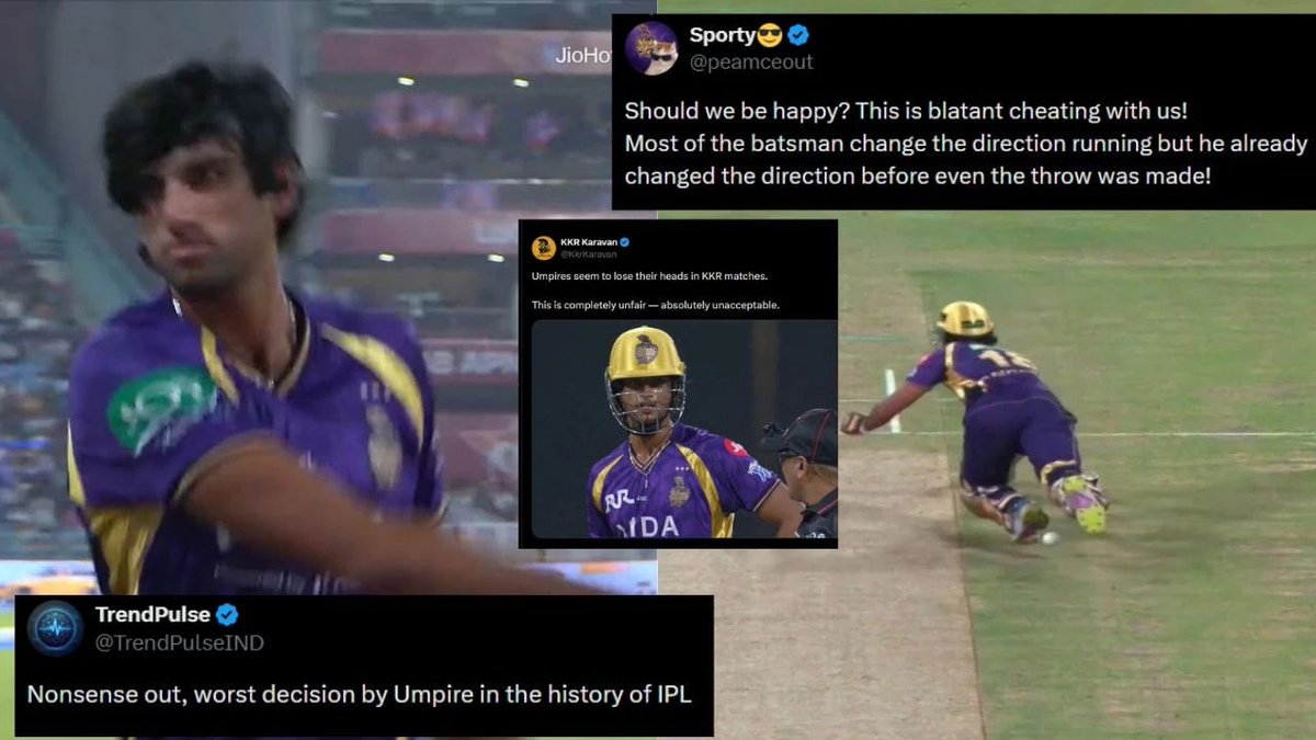 sayan18_medico's tweet photo. He ran to survive, not to cheat,
Intent was clear for all to see,
Yet the decision told a different story,
This isn’t the cricket we believe in. 
#CheatingAgainstKKR https://t.co/bVqyyCB7TQ