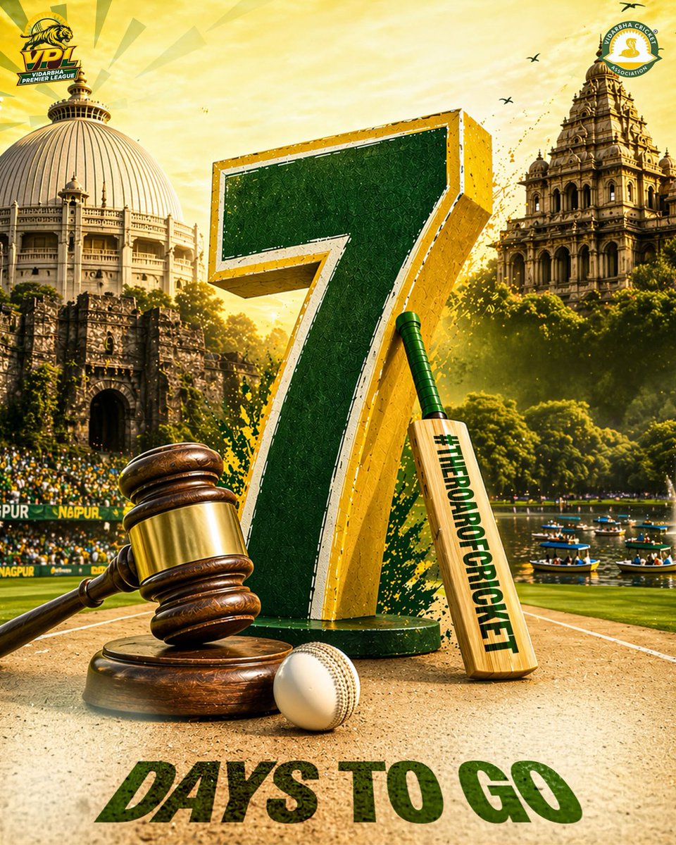 vca_t20's tweet photo. 𝐉𝐮𝐬𝐭 𝟕 𝐝𝐚𝐲𝐬 𝐭𝐨 𝐠𝐨 🫵

The first-ever VPL Auction is almost here! 😍

#TheRoarOfCricket #GarjanaCricketChi #VPL #Season2 #VidarbhaCricket https://t.co/jhSivMrJX2