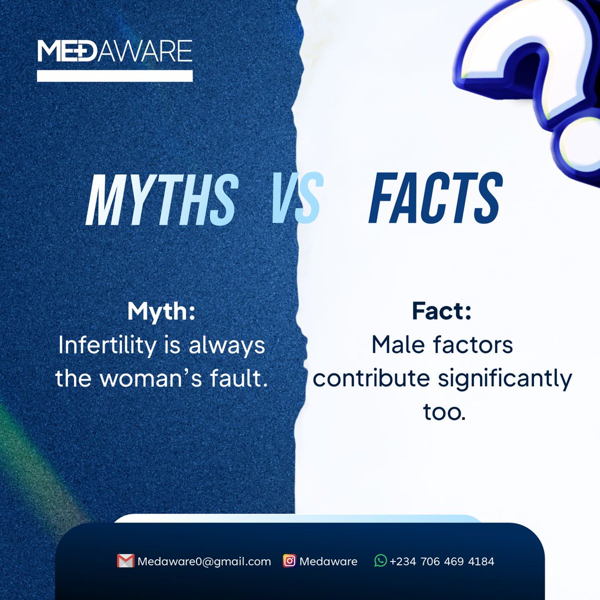 MEDAWARE_'s tweet image. Infertility isn’t a one-sided issue. Let’s move past the blame and focus on facts, awareness, and support for both partners. 💙

#MythsVsFacts #InfertilityAwareness #ReproductiveHealth #MensHealthMatters #WomensHealth #HealthEducation #BreakTheStigma