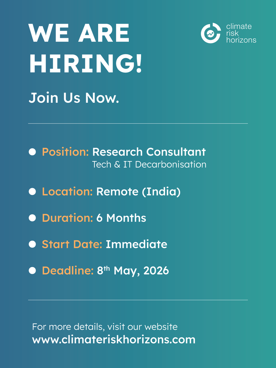 ClimateHorizons's tweet image. 🚨 We’re Hiring! Join our Tech &amp;amp; IT Decarbonisation team. It is a short term #Research #Consultant role to support our work in analysing the environmental impact of #datacentres. 

Click to read the full JD &amp;amp; to apply, here: climateriskhorizons.com/app/uploads/20…

@ashishfernandes