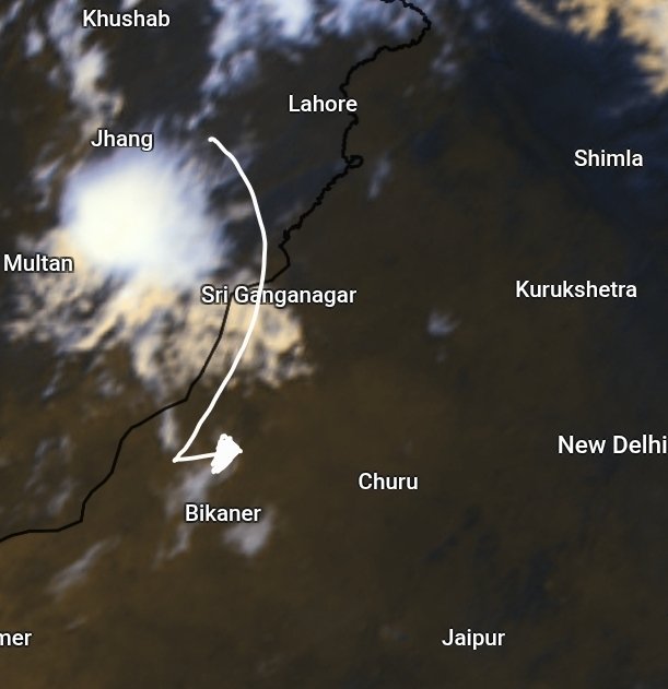 navdeepdahiya55's tweet image. Initial genesis of WD clouds have started over bordering areas of #Rajasthan, It will trigger thunderstorms from late afternoon hours. 
Expected impact:
• Duststorm(30-60km/h wind speed) followed by quick spell of moderate rains / thundershowers.
Timings (Wx activity window) 
•